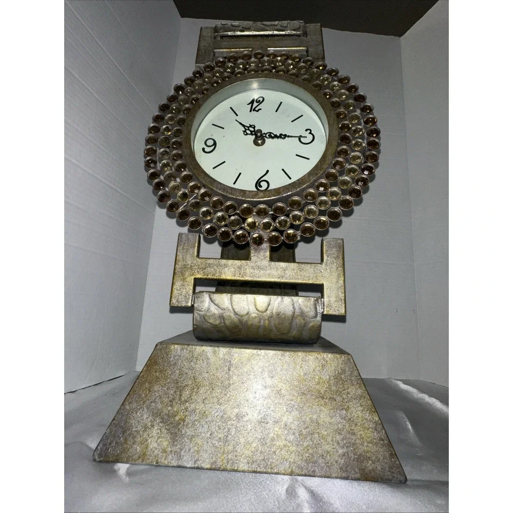 Oversized Wristwatch Style‎ Desk Clock Gold Tone Crystal Bejeweled Table Decor